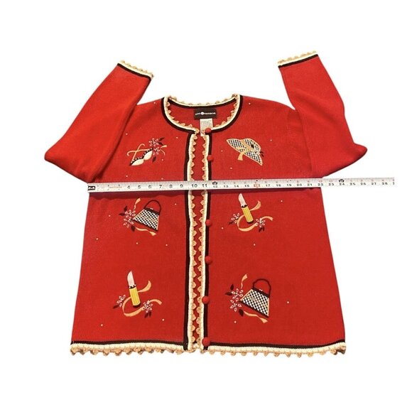 Vtg Sag Harbor Embroidered Cardigan‎ Medium Red Ramie Feminine Novelty Lipstick - Picture 3 of 6
